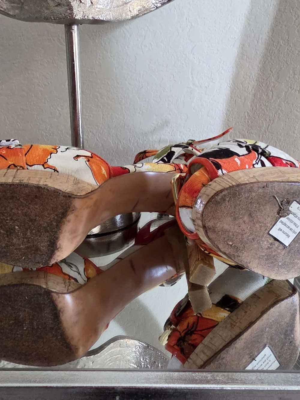 Stuart Weitzman Floral Multi-Color Cork Platform Ankle-Strap Heels - Picture 6 of 7